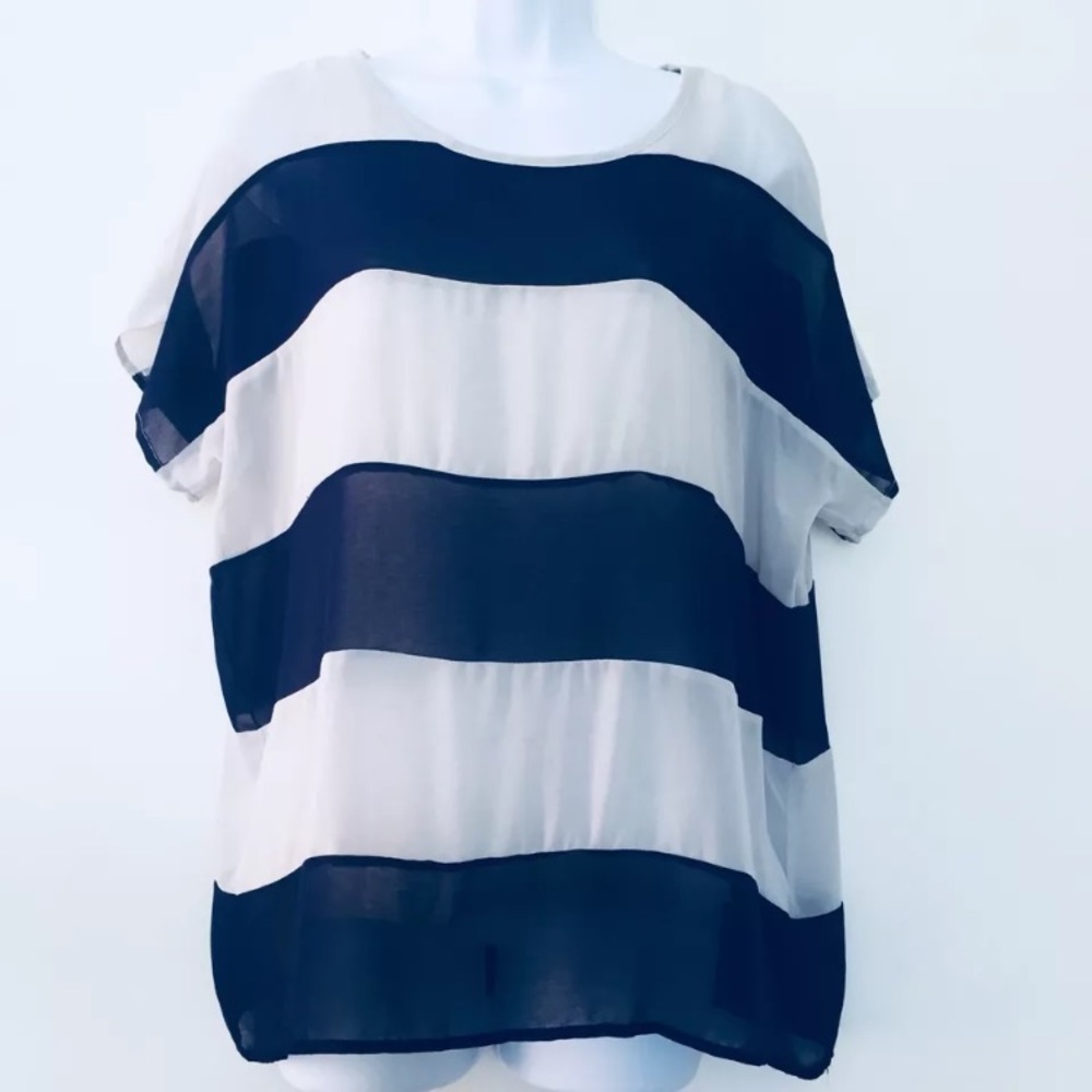 U-KNIT Striped Shirt Layered Sheer Blue White S
